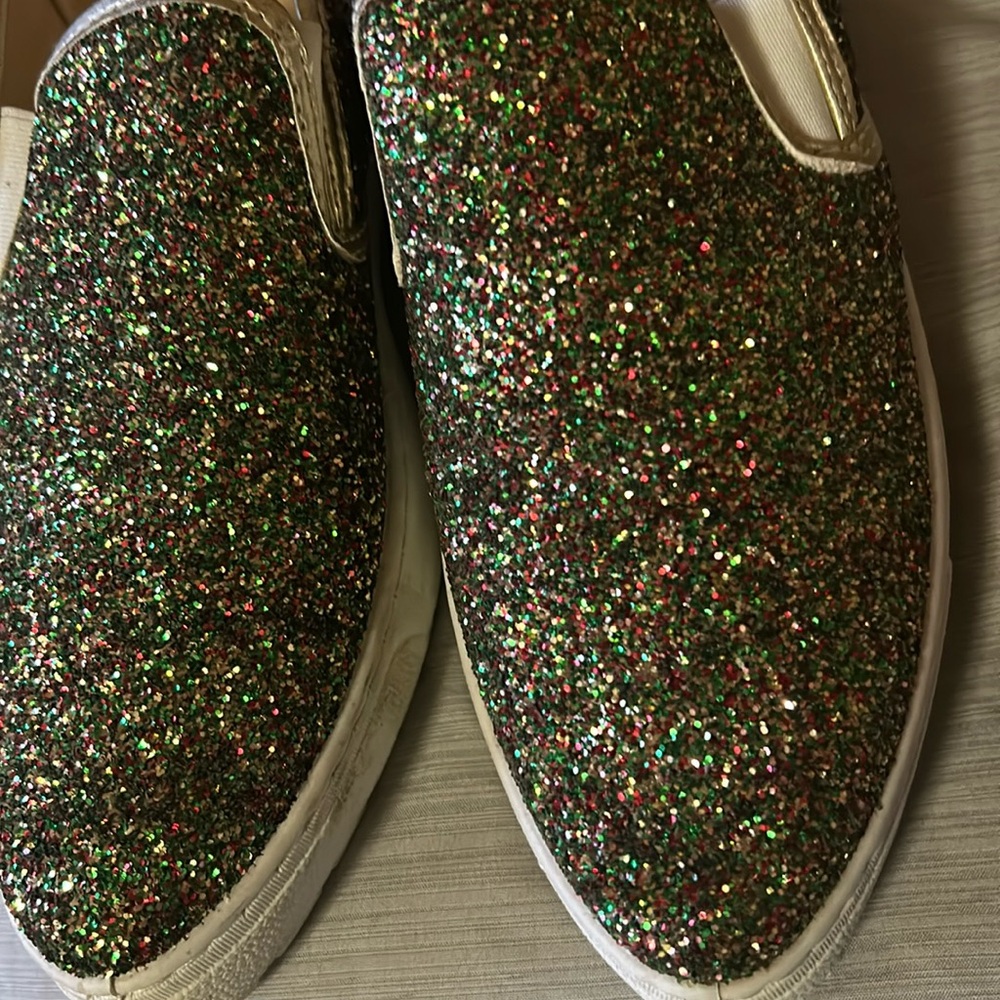 Red green and gold Sparkle Slip-on Shoes